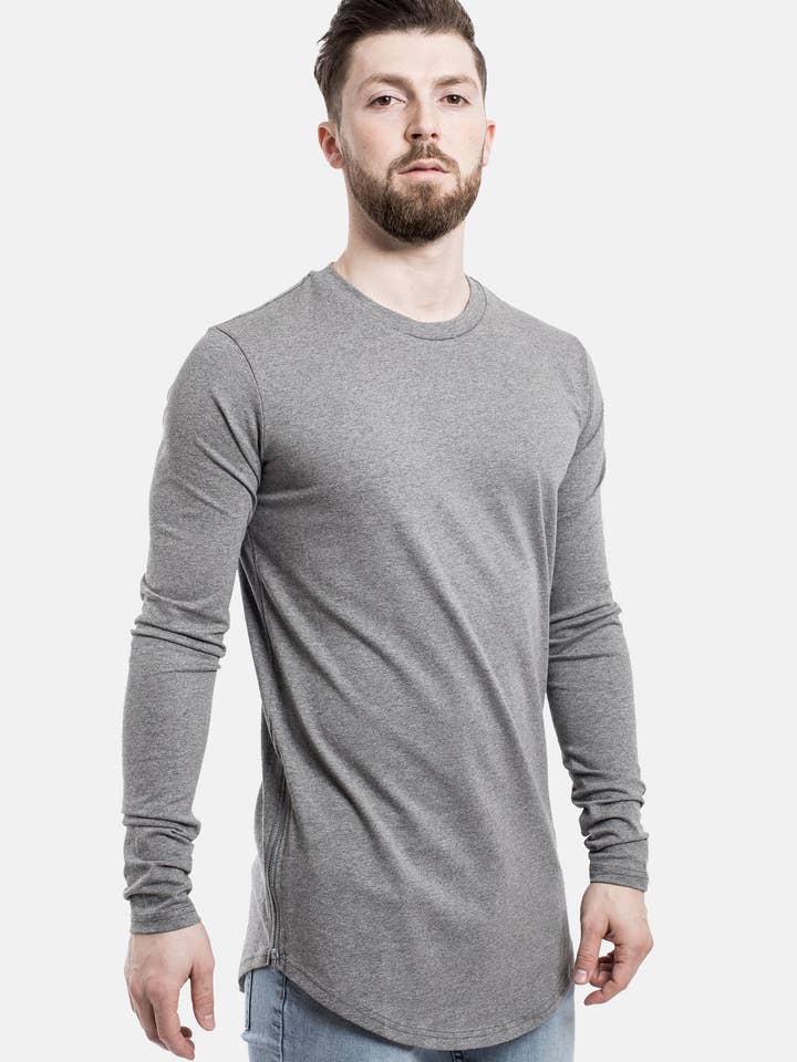 Blackskies - Wholesale T-Shirt - Men's - Seitlicher Reißverschluss Langarm Longline T-Shirt Silber Grau4