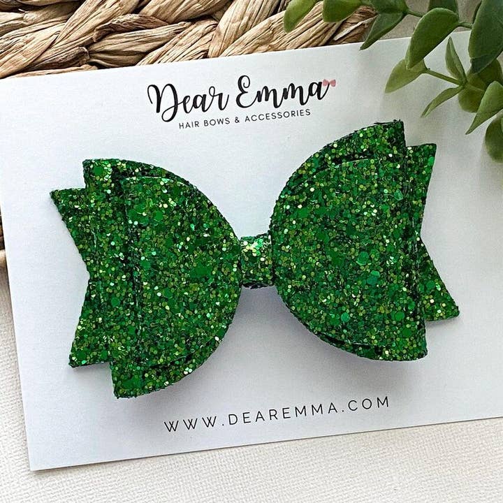 Lucky Charm Green - Chunky Glitter Bow for wholesale by Dear Emma