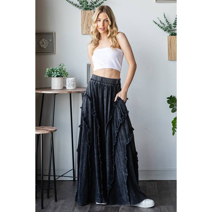 Oli&Hali - Wholesale Pants - Women's - RUFFLE DETAIL WIDE LEG FLARE PANTS
