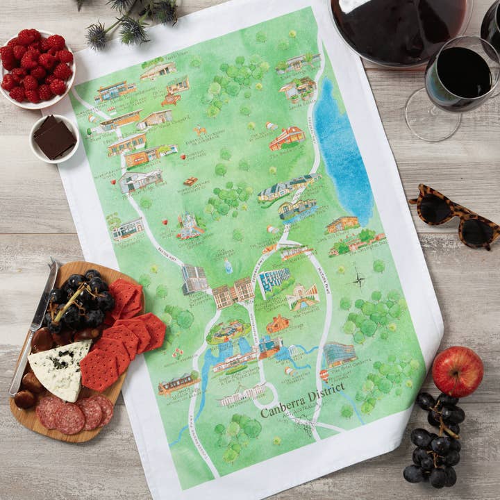 Tea Towel Canberra District 1.0 Wine Region Map for wholesale by Australian Map Gifts
