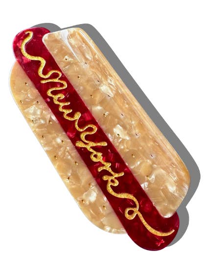 Pinza para el cabello de acetato pintada a mano con diseño de perrito caliente de Nueva York | Ecológica para venta al por mayor de Solar Eclipse