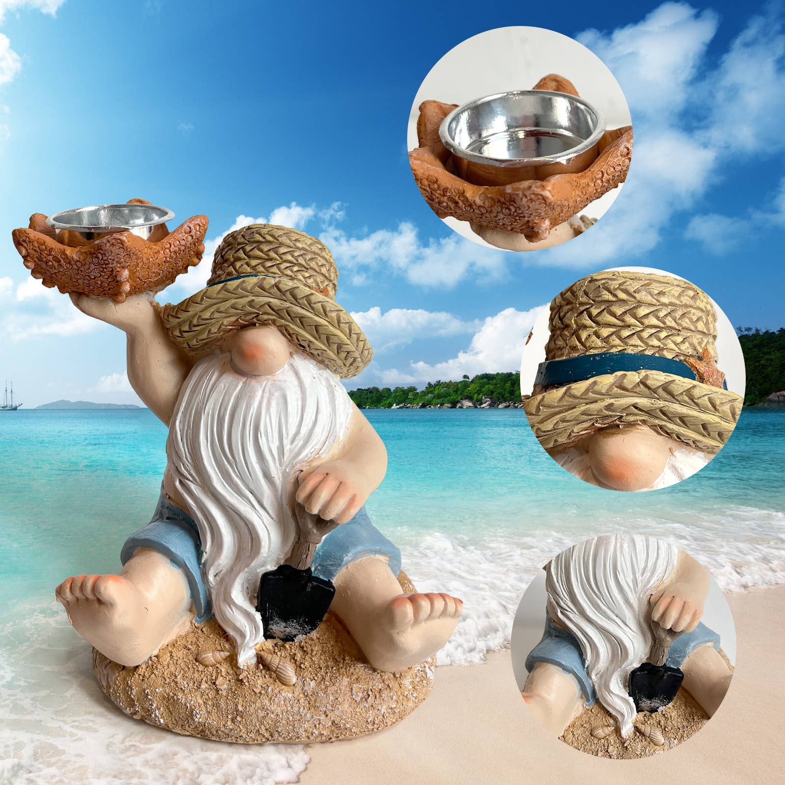 Liffy - Wholesale Candle Holder - Beach Gnome Resin Candle Holder Figurine Coastal Decor16