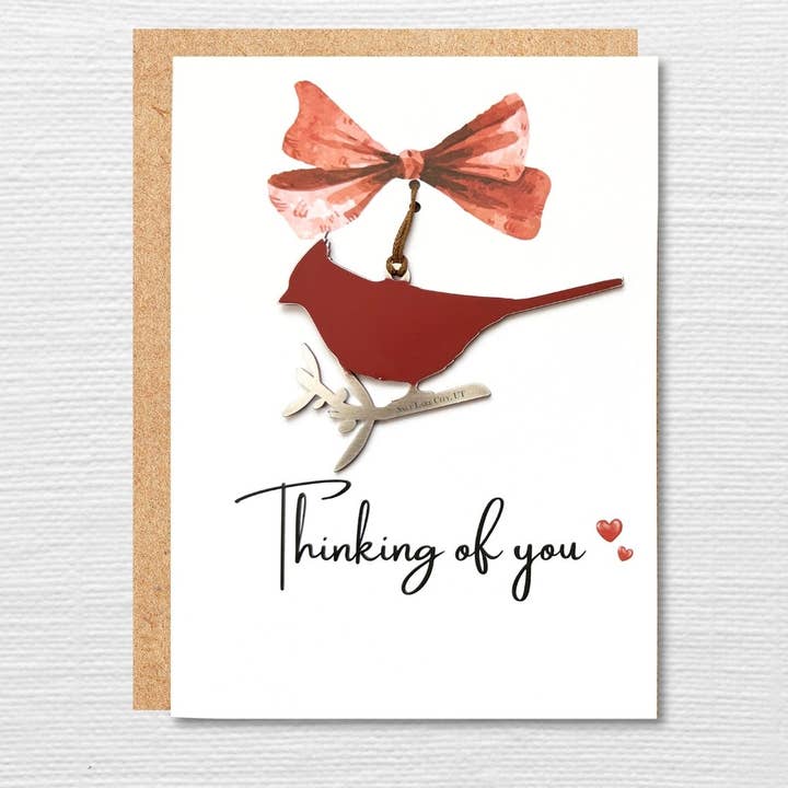 Cardinal Ornament - Thinking of you 5x7 Greeting Card for wholesale by Authenticaa