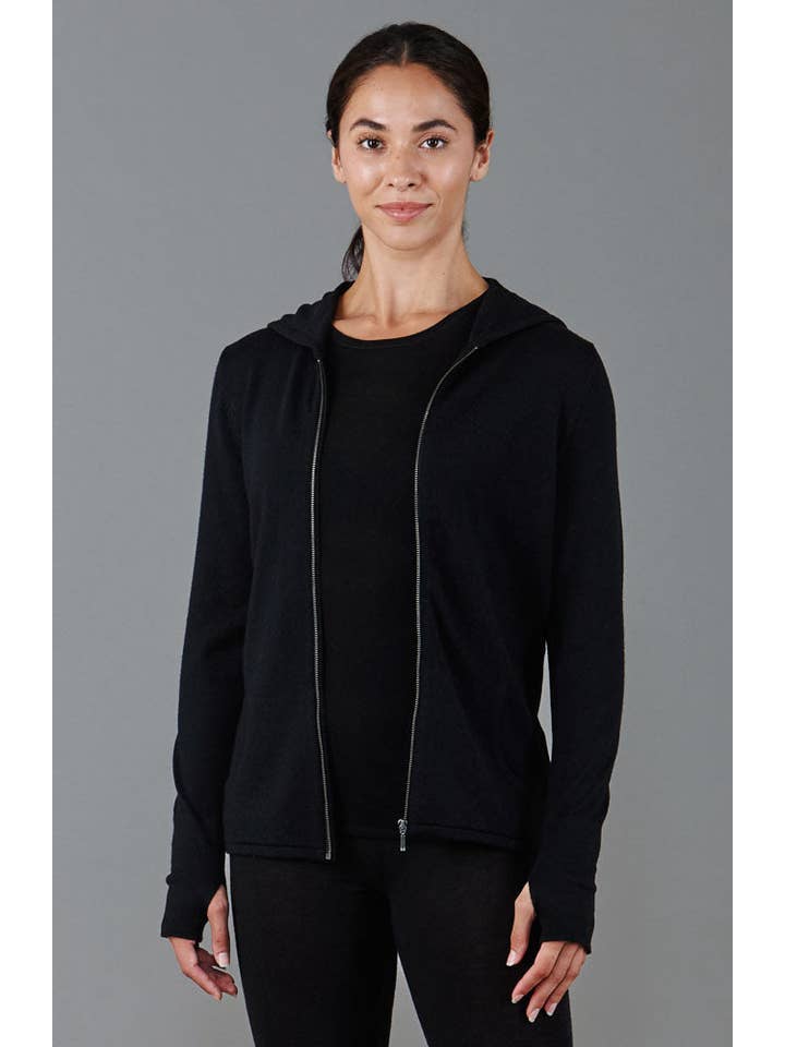 Black Womens Heavyweight Merino Activewear Hooded Jumper for wholesale on Faire3