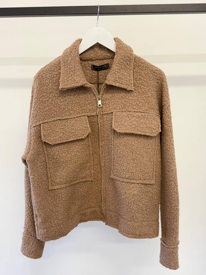 Boucle Jacket in Camel with Zip for wholesale by ANGELEYE