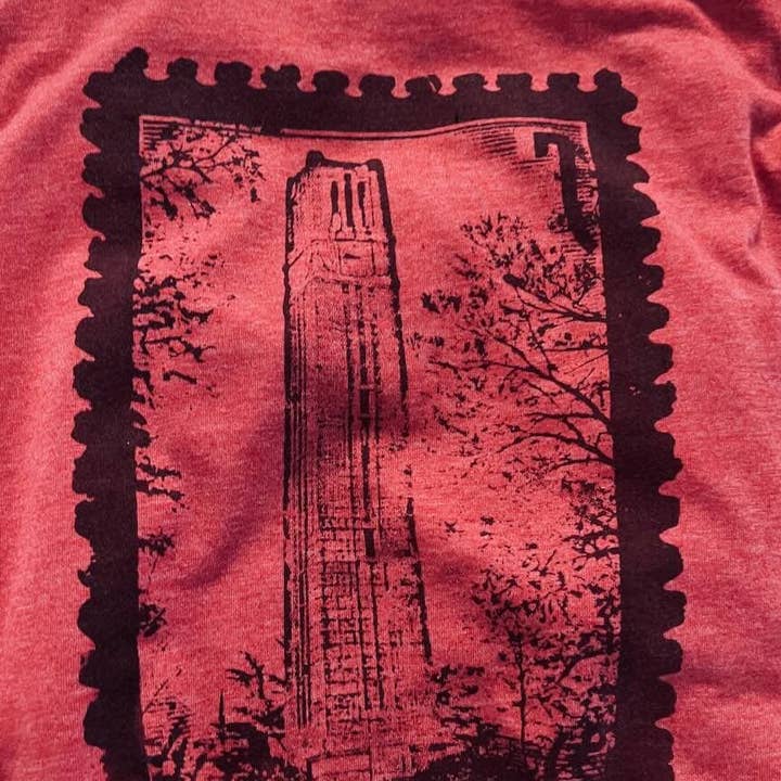 NC State Bell Tower Stamp Shirt for wholesale by House of Swank Clothing