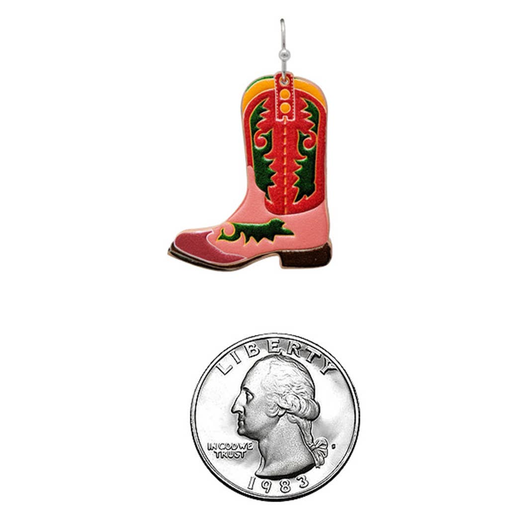 SMT Cowboy Boots Tooled Leather Hook Earrings for wholesale on Faire1
