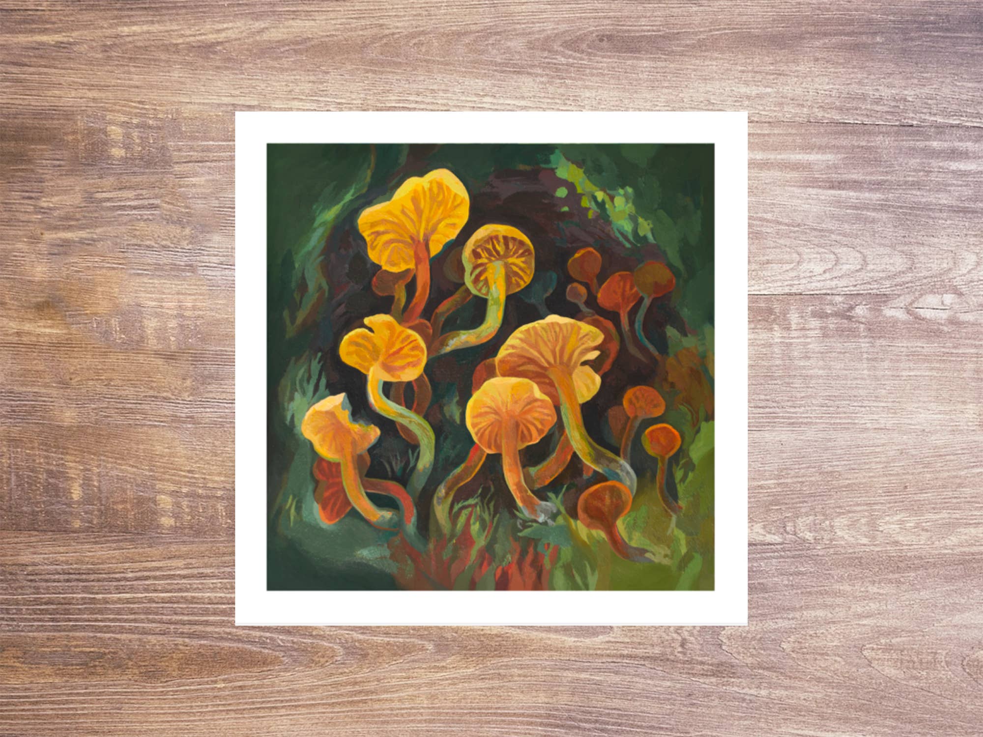 Marigold Art Studios - Wholesale Art Print - Orange 'Golden Gills' Mushrooms Colorful Art Print