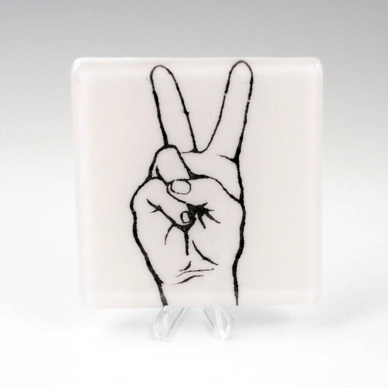 Kiku Handmade | Contemporary Fused Glass Home Goods - Wholesale Coasters - Peace Sign Fused Glass 4" Single Coaster2