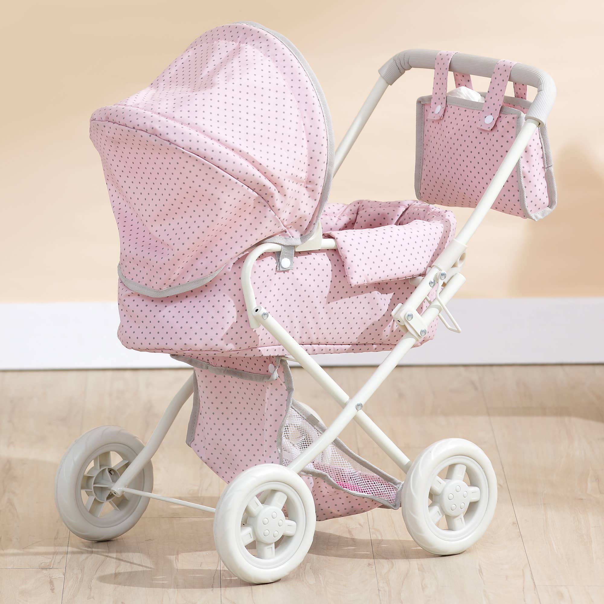 Polka Dots Princess Baby Doll Deluxe Stroller - Pink & Grey for wholesale on Faire2