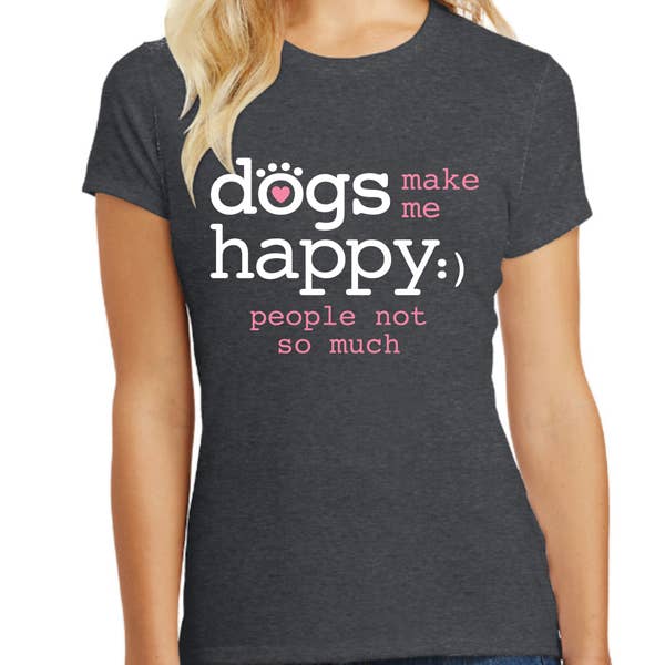 Dogs Make Me Happy... - Heathered Grey Tshirt for wholesale by Dog Speak
