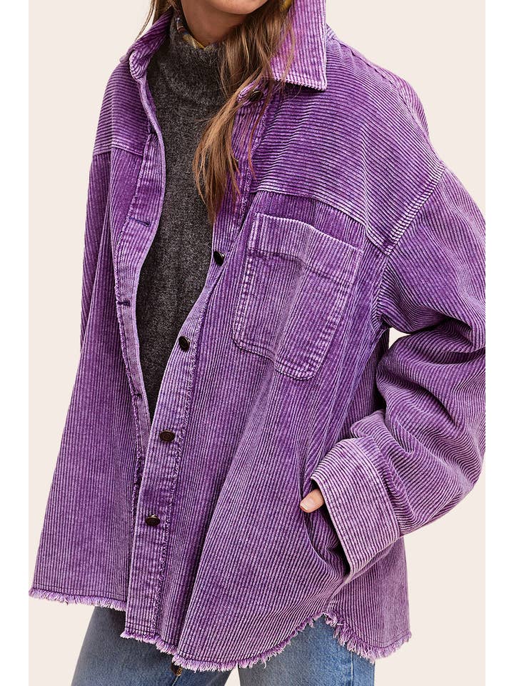 La Miel - Wholesale Shirt Jacket/Shacket - Women’s - JKT1727-Oversized Washed Fabric Corduroy Button Down Jacket7