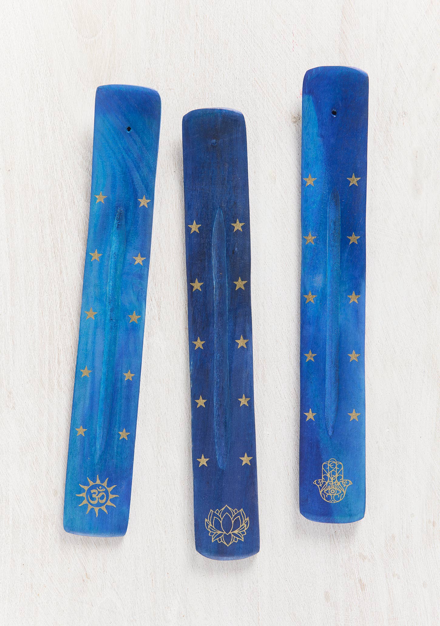 Namaste - Vente Porte-encens - Porte-encens en bois bleu imprimé or2