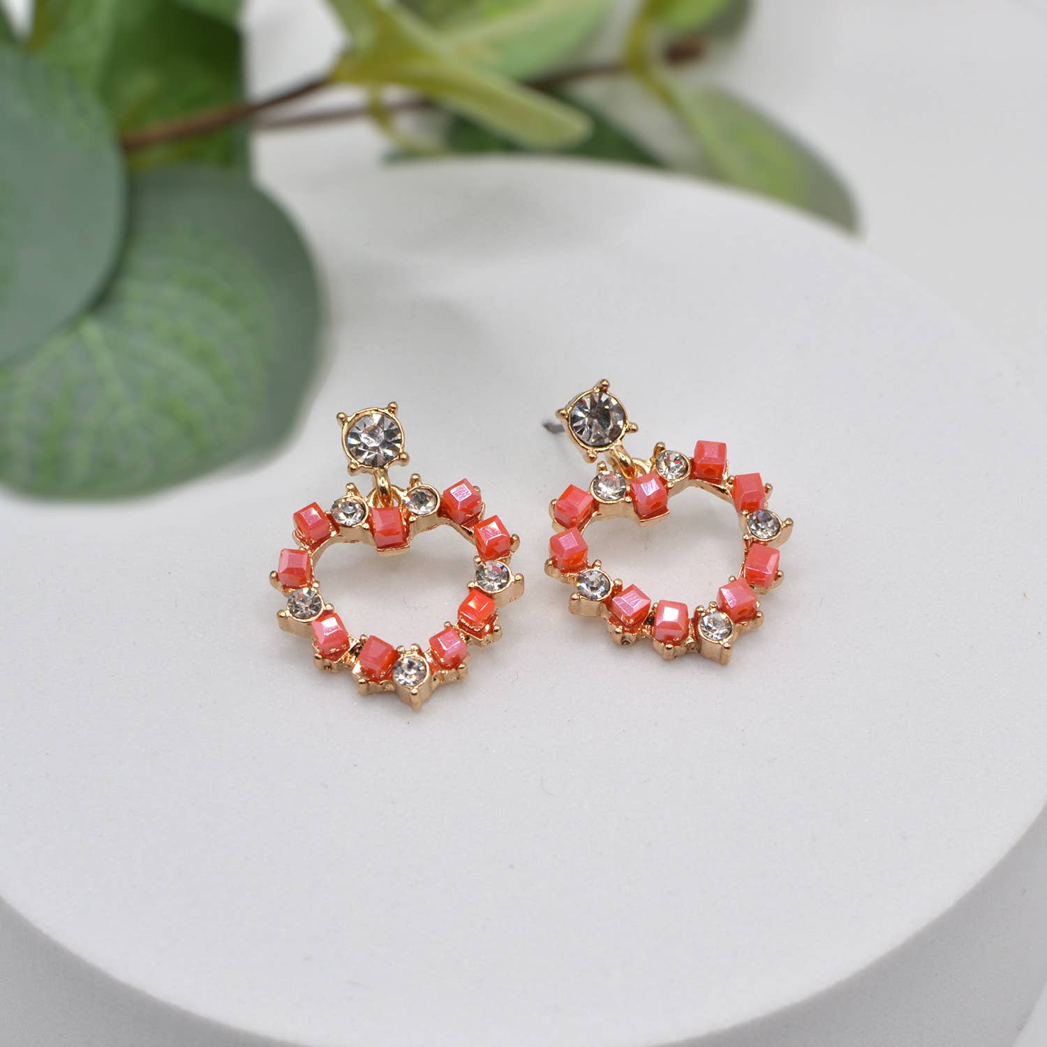 StarryNYC - Wholesale Dangle Earrings - Square Glass Bead and Rhinestone Bead on Heart Post Earrings0