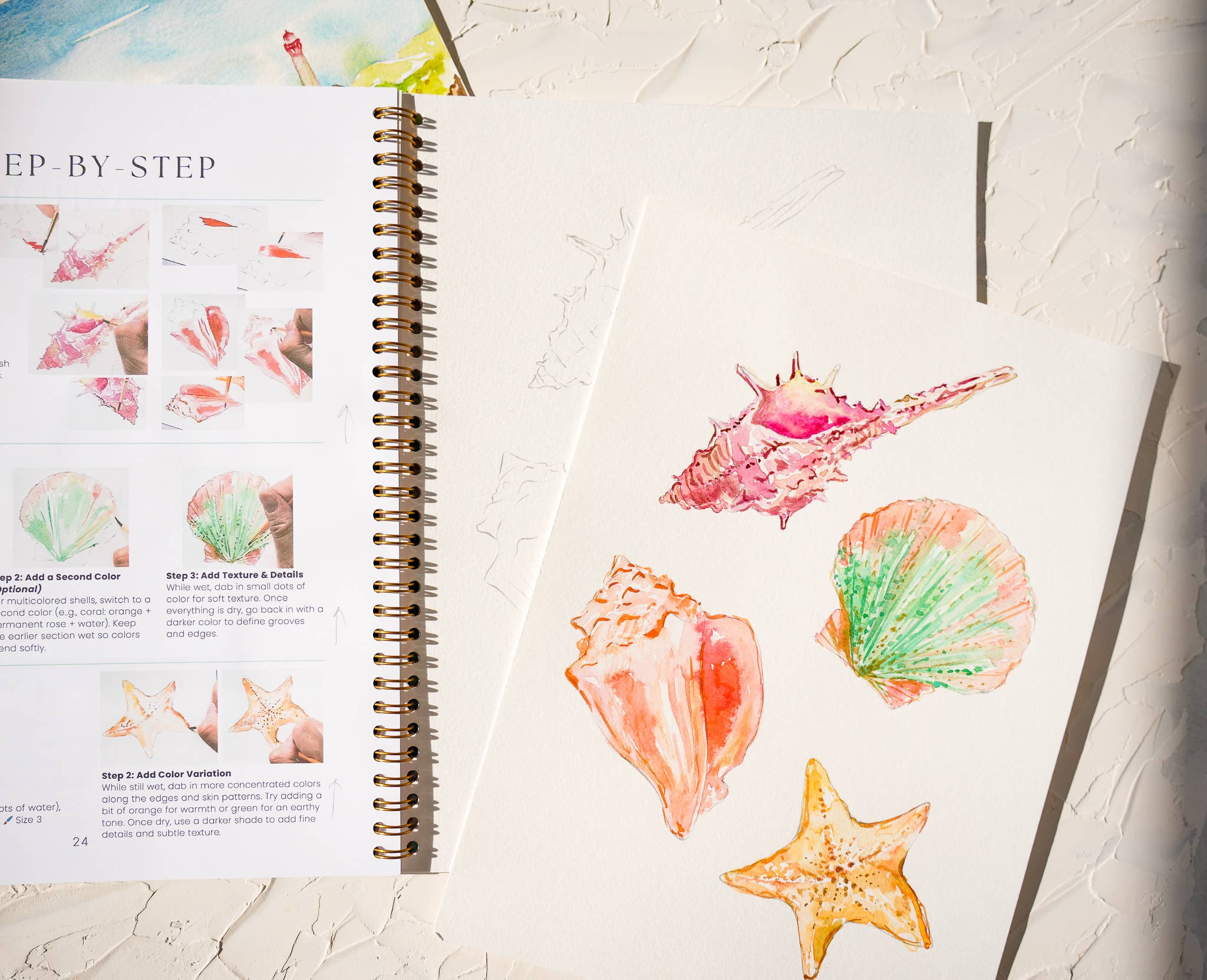 Jean Choe Art & Design - Wholesale Sketchbook/Sketchpad - Watercolor Workbook: Seashores & Ocean Outlined Designs5