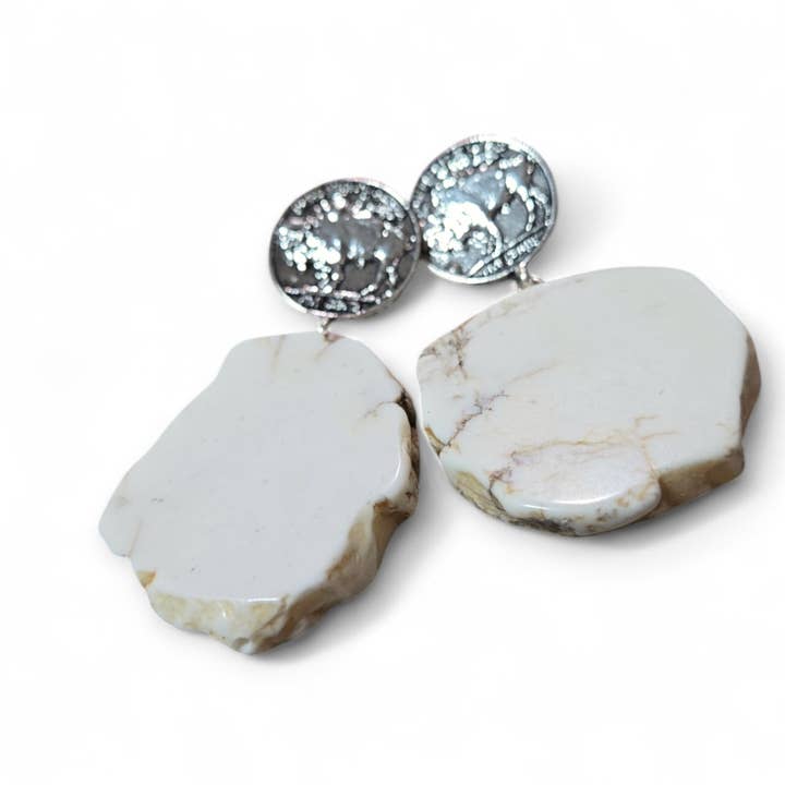 White Howlite Rock Slab With Buffalo Nickel Coin Fashion Earrings for wholesale on Faire