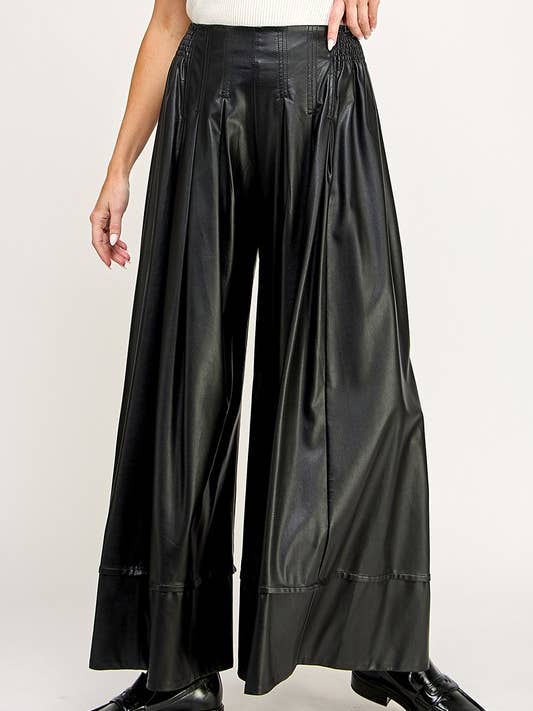 VEGAN LEATHER TAILORED EXTREME WIDE LEG PANTS for wholesale by Miss Love