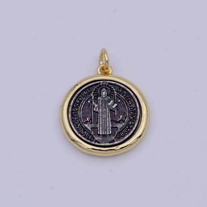 Delicado Pingente de Moeda de São Bento em Ouro 24k, Medalha Religiosa, Pulseira, Colar, Brincos, Componentes para Fabrico de Jóias E-123 por atacado de Aim Eternal