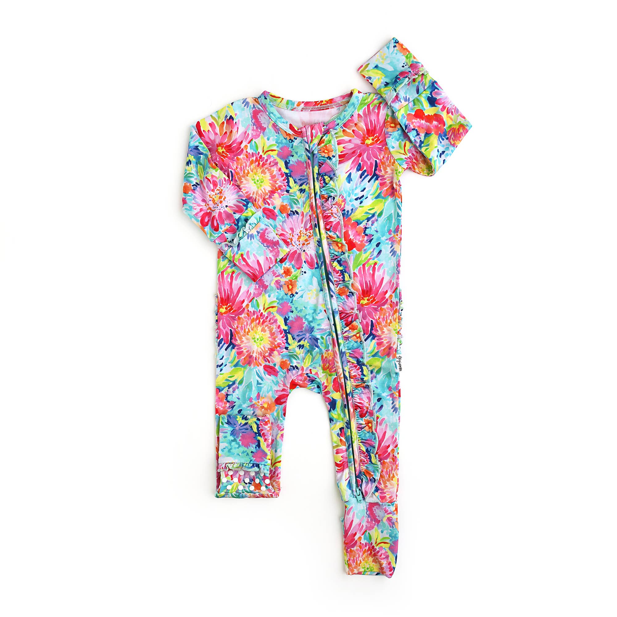 Gigi and Max - Wholesale Jumpsuit - Baby - Bianca RUFFLE ZIP Bamboo Floral Sleepies Little