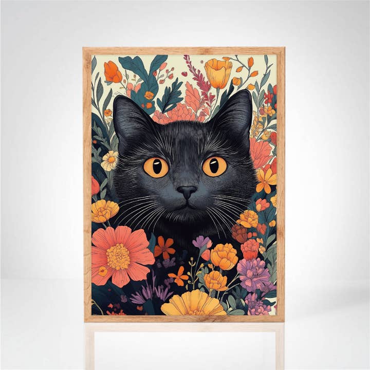 Exibir "Gato Botânico" Ilustração Gato Preto por atacado de La maison de l'affiche
