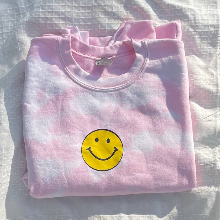 Bleach Dye Smiley Crew for wholesale by ShopEmilyEvelyne