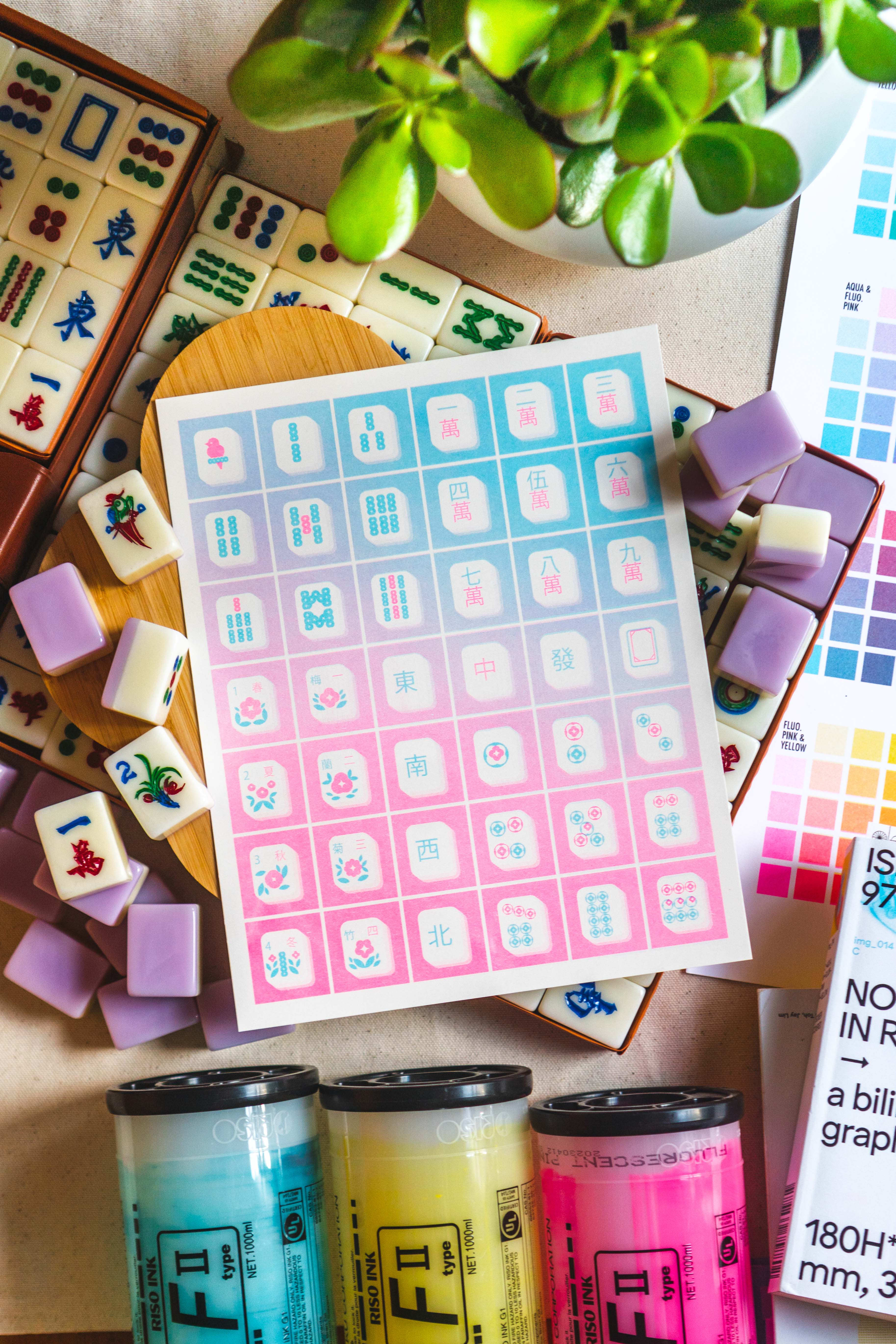 Caoculator - Wholesale Art Print - Mahjong Tiles Risograph Print2