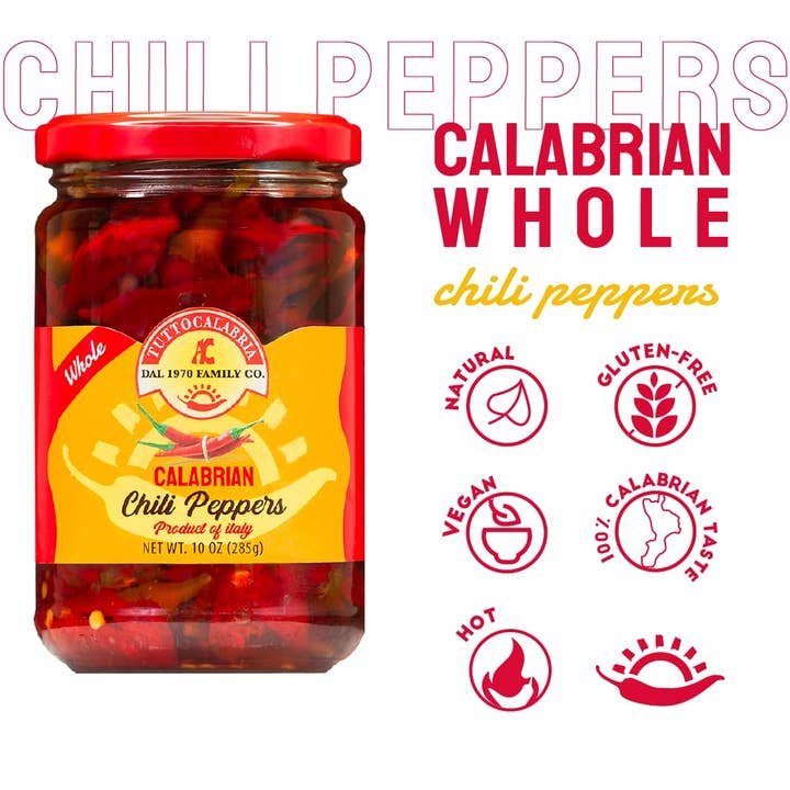 Wholesale Italian Food - Wholesale Pepper/Peppercorns - TuttoCalabria Whole Calabrian Hot Chili Peppers, 10 oz2