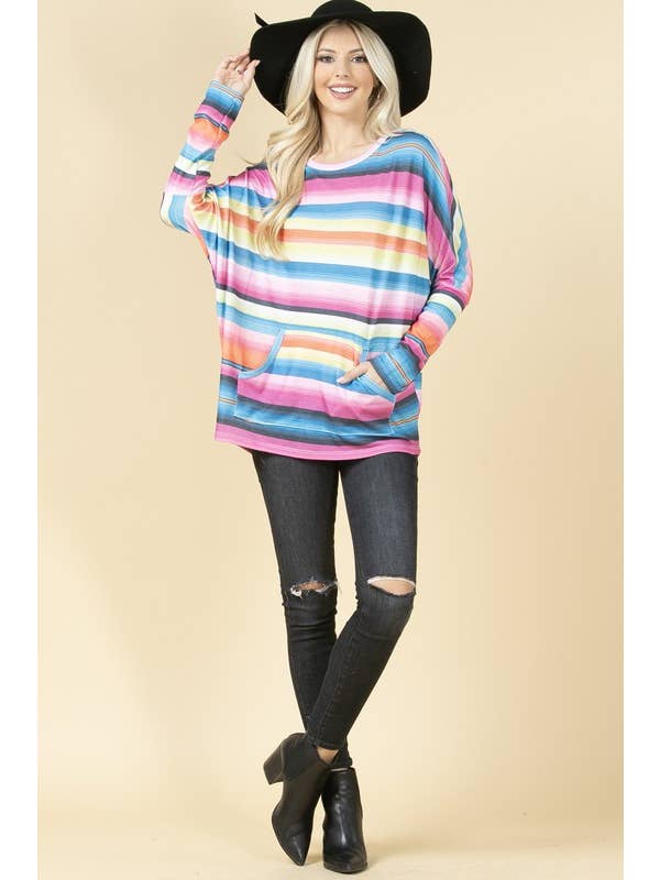 Multi Colored AV1048-VENTURA STRIPED DOLMAN SLEEVE HACCI TOP for wholesale on Faire5