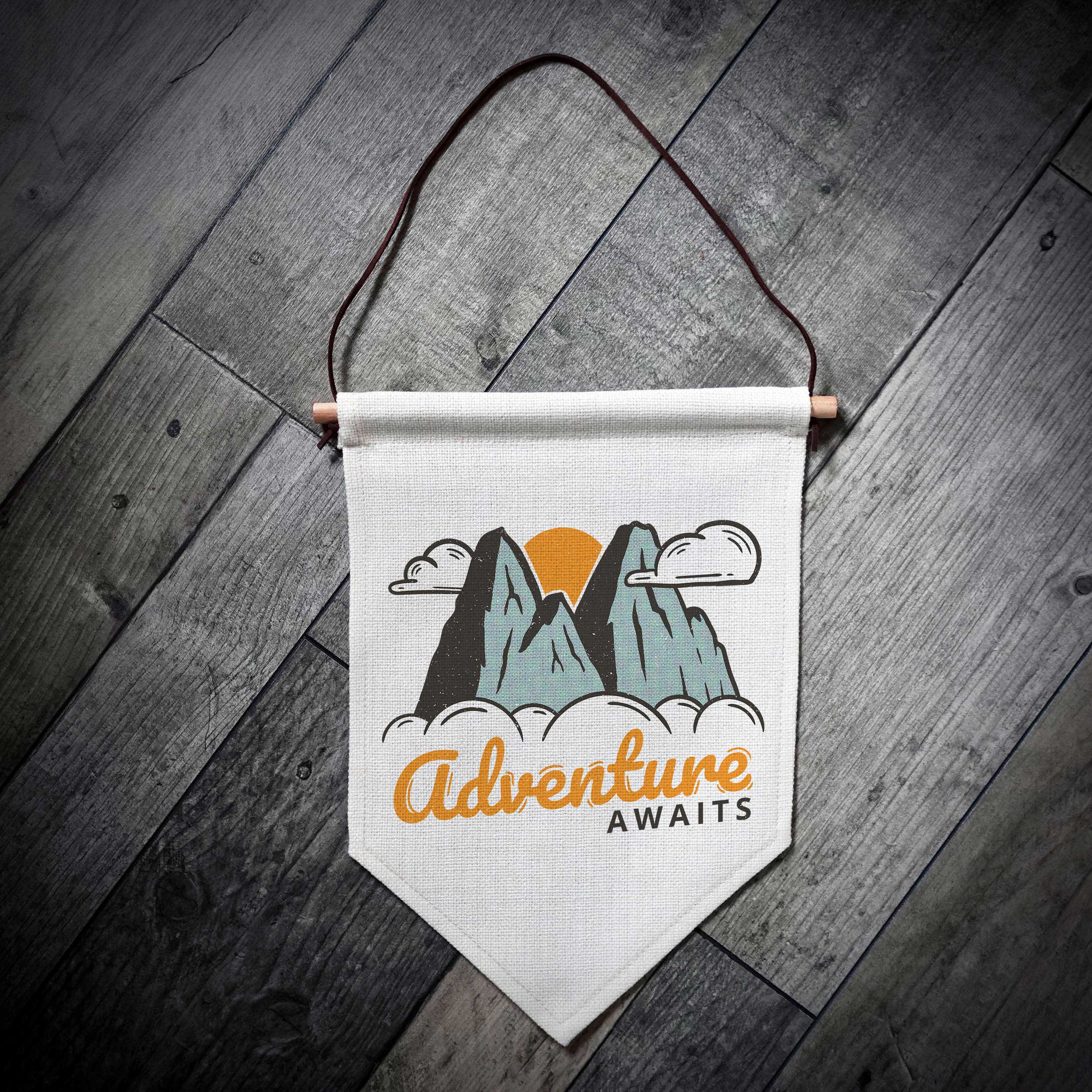 EllieBeanPrints - Wholesale Flag - Adventure Awaits Mountains Pennant Linen Flag1
