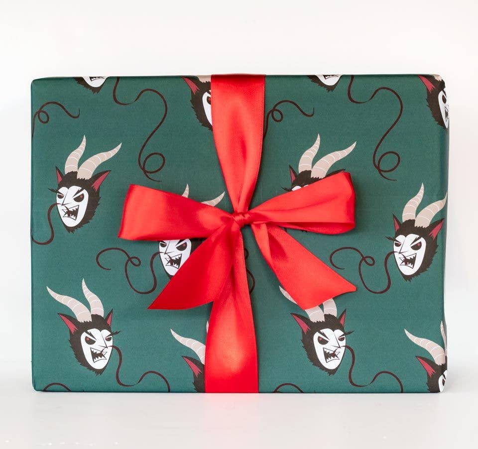 Spooky Cat Press - Vente Rouleau de papier cadeau - Emballage cadeau Merry Krampus, vert (rouleau de 8 pieds)3