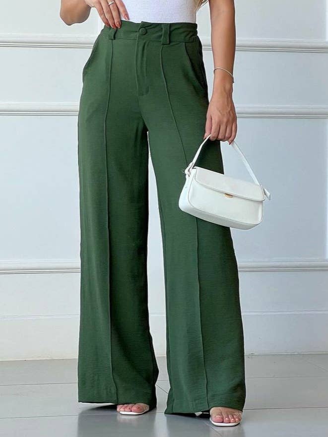 Pleated Elasticated Waistband Casual Wide-Leg Pants for wholesale by HIDDENBRAND