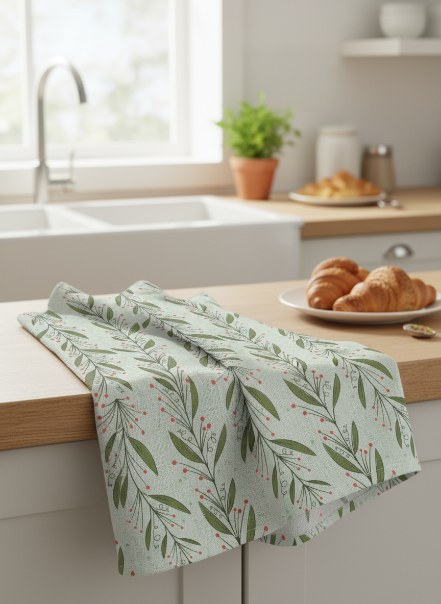 Rebecca Jane Woolbright - Wholesale Tea Towel - Mistletoe Tea Towel – Holiday Kitchen Linen1