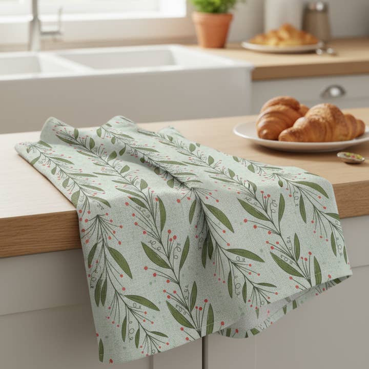Rebecca Jane Woolbright - Wholesale Tea Towel - Mistletoe Tea Towel – Holiday Kitchen Linen1