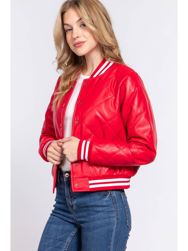 Active Basic | Active USA – Engroshandel Bomberjakke - Dame – Langærmet quiltet bomberjakke i kunstlæder (PU)8