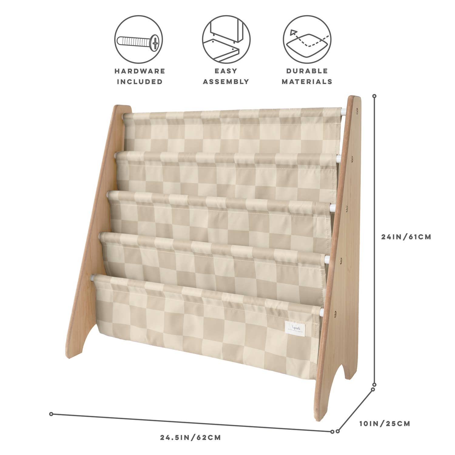 3 Sprouts - Vente Bibliothèques - Bibliothèque pour enfants avec tissu recyclé - Motif damier8