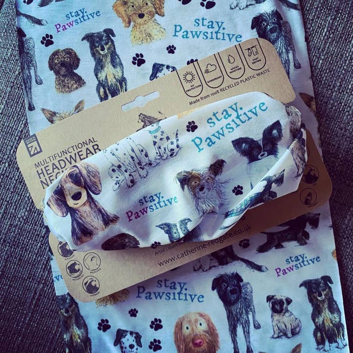 Pawsitive Dogs Multi-Functional Head & Neckwear - scarf tube for wholesale by Catherine Redgate: Illustrator