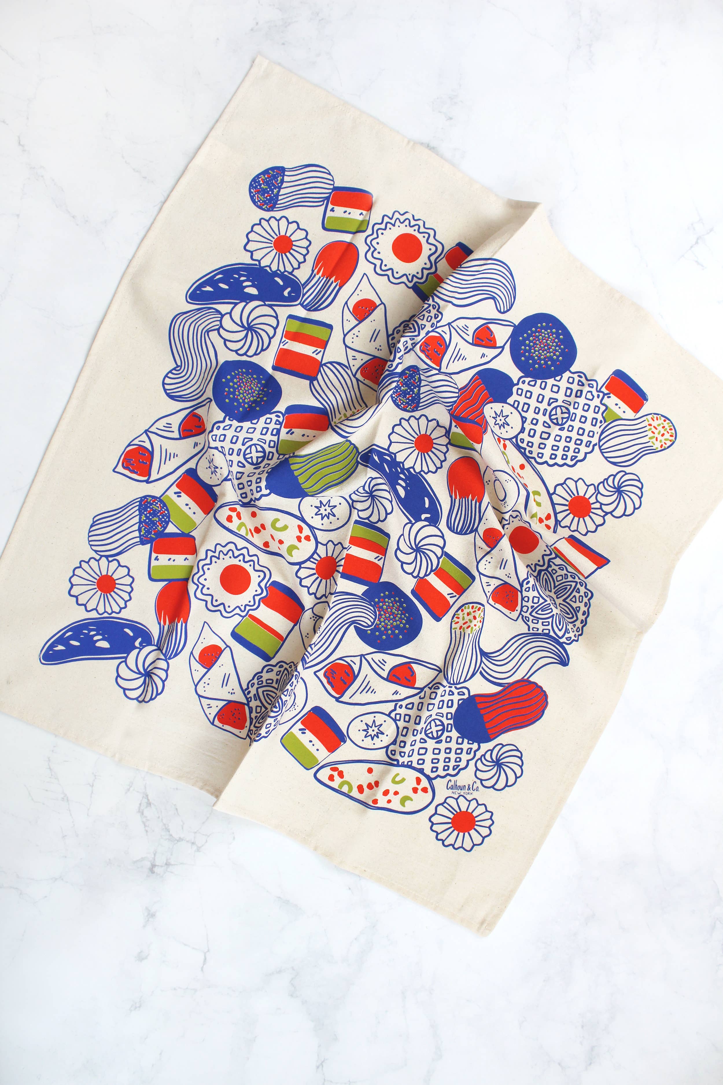 Calhoun & Co. - Wholesale Tea Towel - Italian Holiday Cookies Screen Printed Tea Towel 4