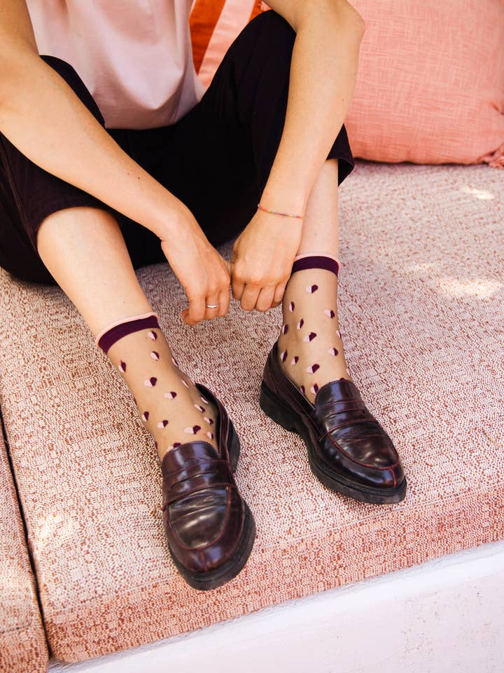 Atelier St Eustache - Wholesale Socks - Women's - VENUS • Transparent heart socks Pink October women3