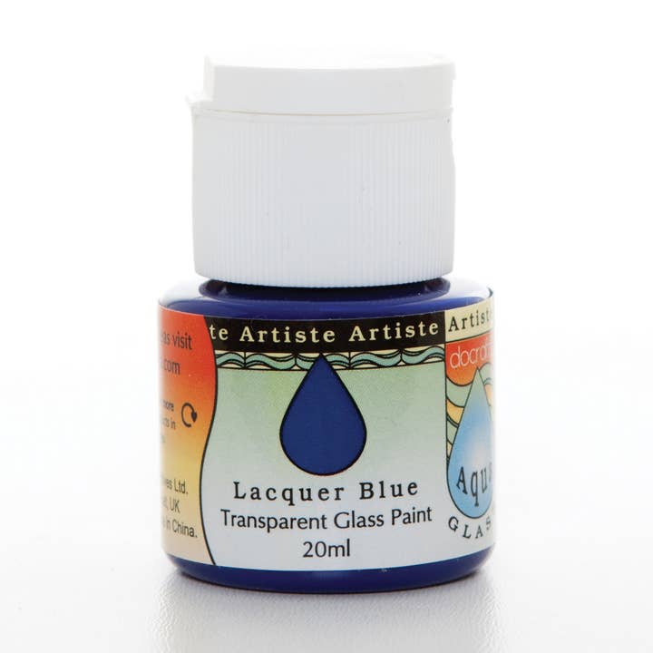 West Design Products – wholesale Craft supplies – Artiste Glass Paint 20ml Aquaglass Lacquer Blue, Water Based0
