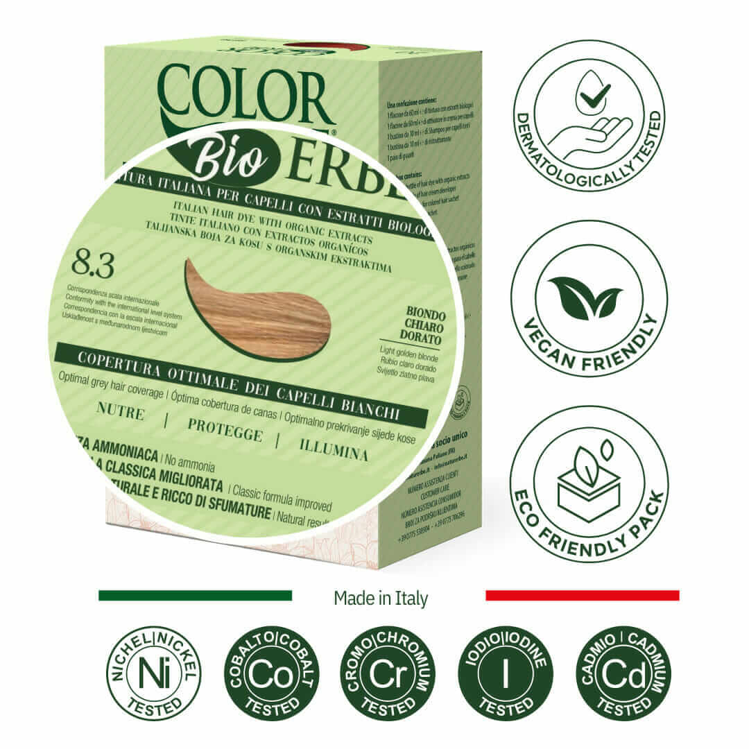 COLOR ERBE - Wholesale Hair Dye - Light Golden Blonde Herbal Color Dye (8.3) - Made in Italy1