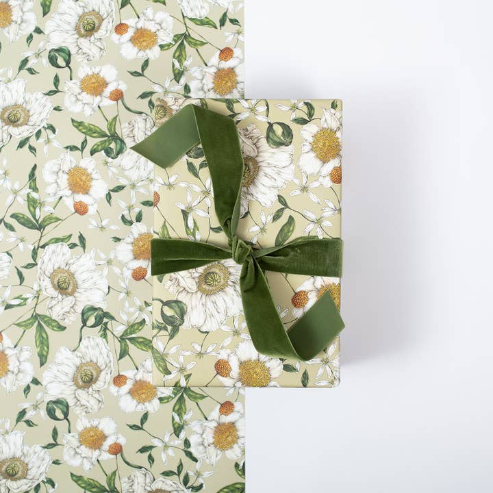 Catherine Lewis Design - Wholesale Flat wrap - Spring Blossom - Green - Gift Wrap3