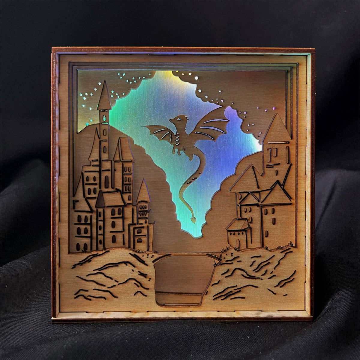 Squirrel Tacos Papercuts - Wholesale Bookend - Lightbox - Dragon and Medieval Castle multicolor night light