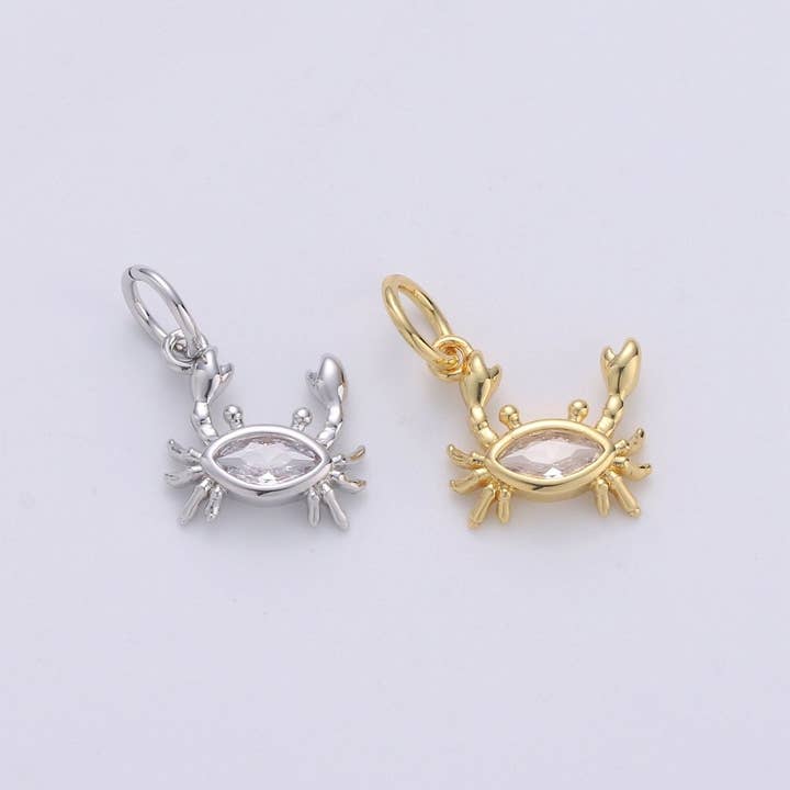 Aim Eternal - Wholesale Individual Charm/Pendant - Crab 24K Gold Filled Tiny Charms, Gold Filled Crabby Charm, Gold Beach Charm, Silver Crab charm CZ Under the sea Jewelry Inspired | D-553 D-5542