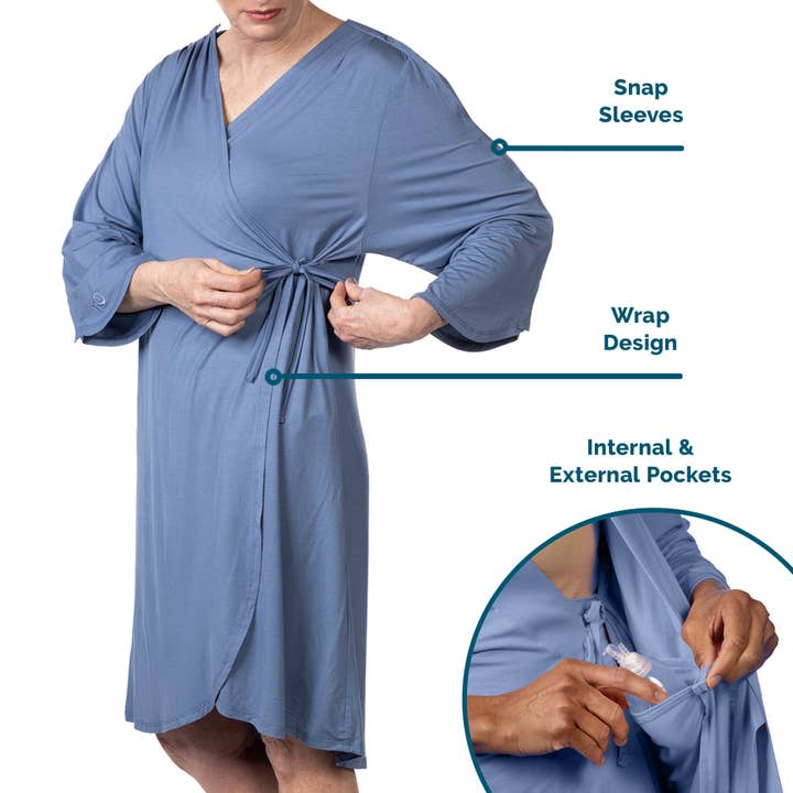 KickIt Pajamas - Vendita all'ingrosso Vestito - Donna - Camice ospedaliero in blu fiordaliso - Senza bottoni a pressione