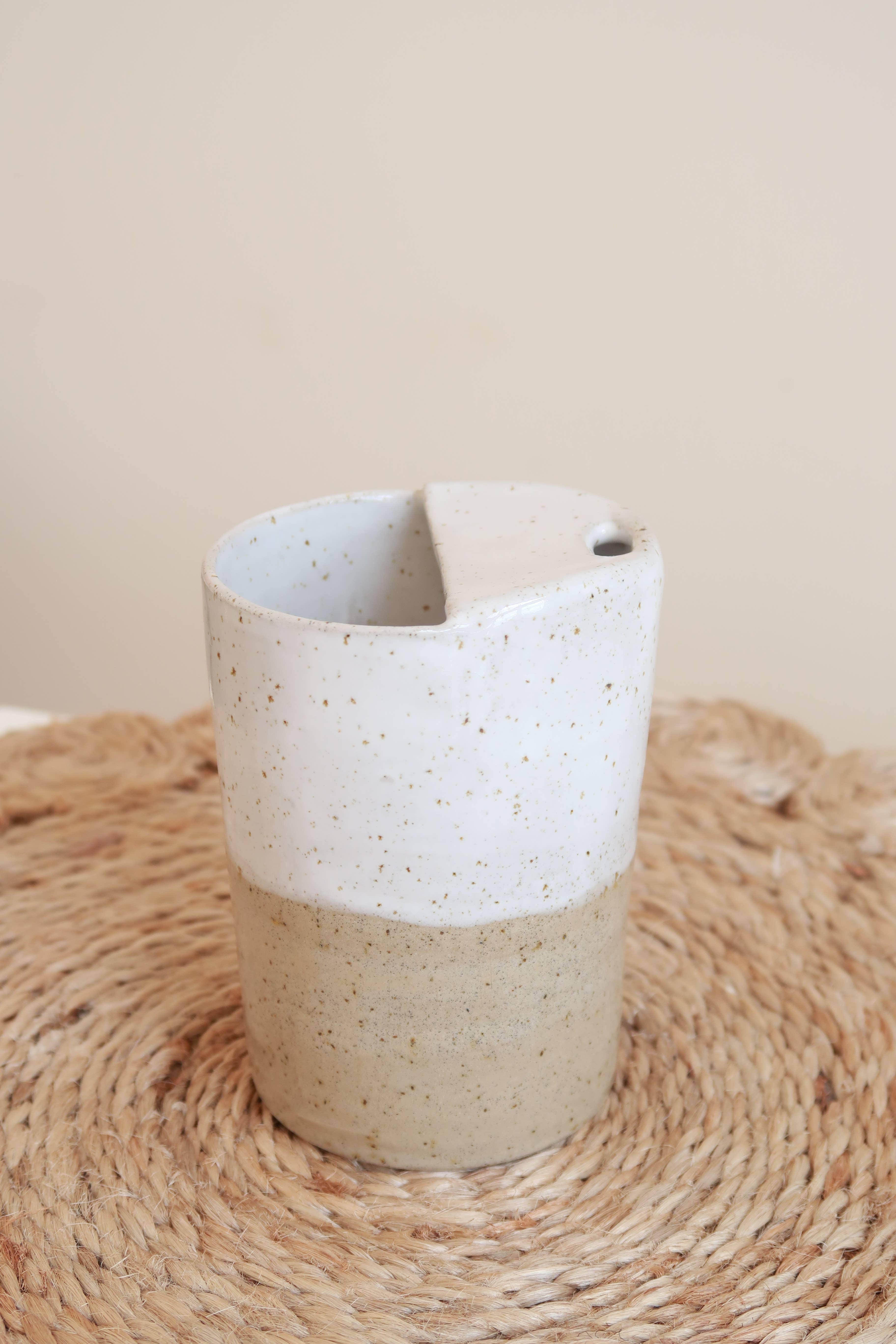 Fernweh Pottery – wholesale Insulated mug/tumbler – Handmade Ceramic White Speckle Travel Keep Cup -3