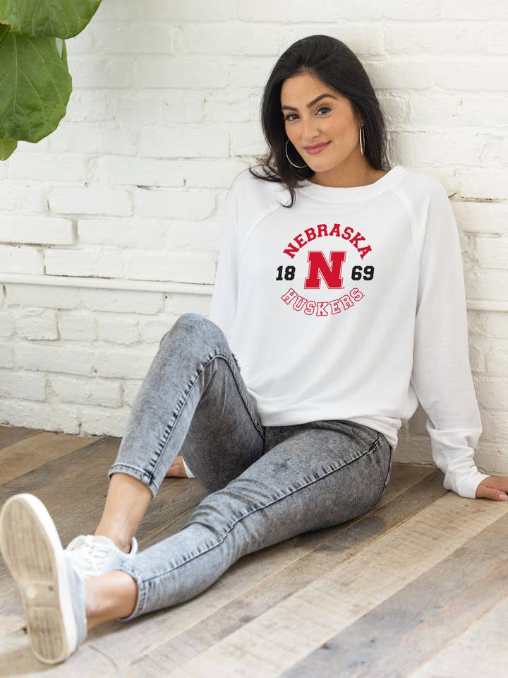 Nebraska Huskers Long Sleeve Rylee Raglan Top | Gameday Top for wholesale by Flying Colors Apparel