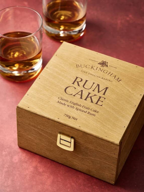 Buckingham Spiced-Rum Fruit Cake 750g Wooden Gift Box for wholesale by Buckingham Fruit Cakes