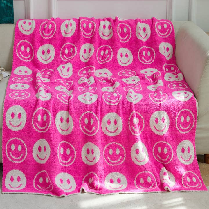 ACCITY - Wholesale Throw Blanket - SMILEY FACE KNITTED JACQUARD THROW BLANKET_CWMM1474