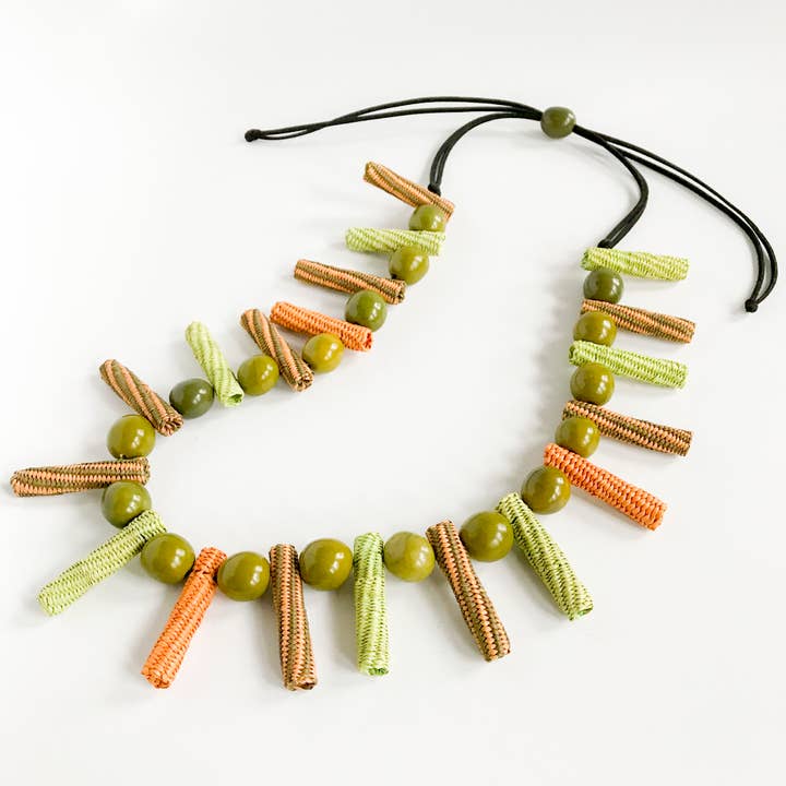 Belart Fair Trade - Wholesale Beaded/Pearl Necklace - Iraca Woven Palito & Chicon Necklace - Long