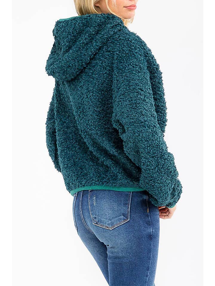 ROUSSEAU - Wholesale Jacket - Women's - SOLID SHERPA HOODED ZIP UP POCKET FRONT JACKET6